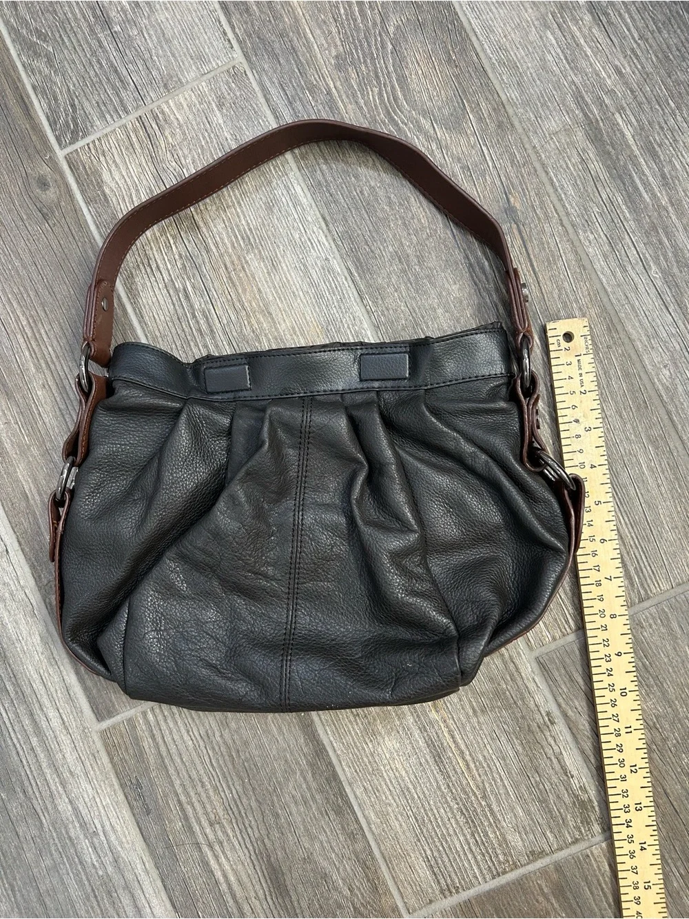 Simply Vera Vera Wang Black Slouchy Hobo Shoulder Bag with Brown Strap